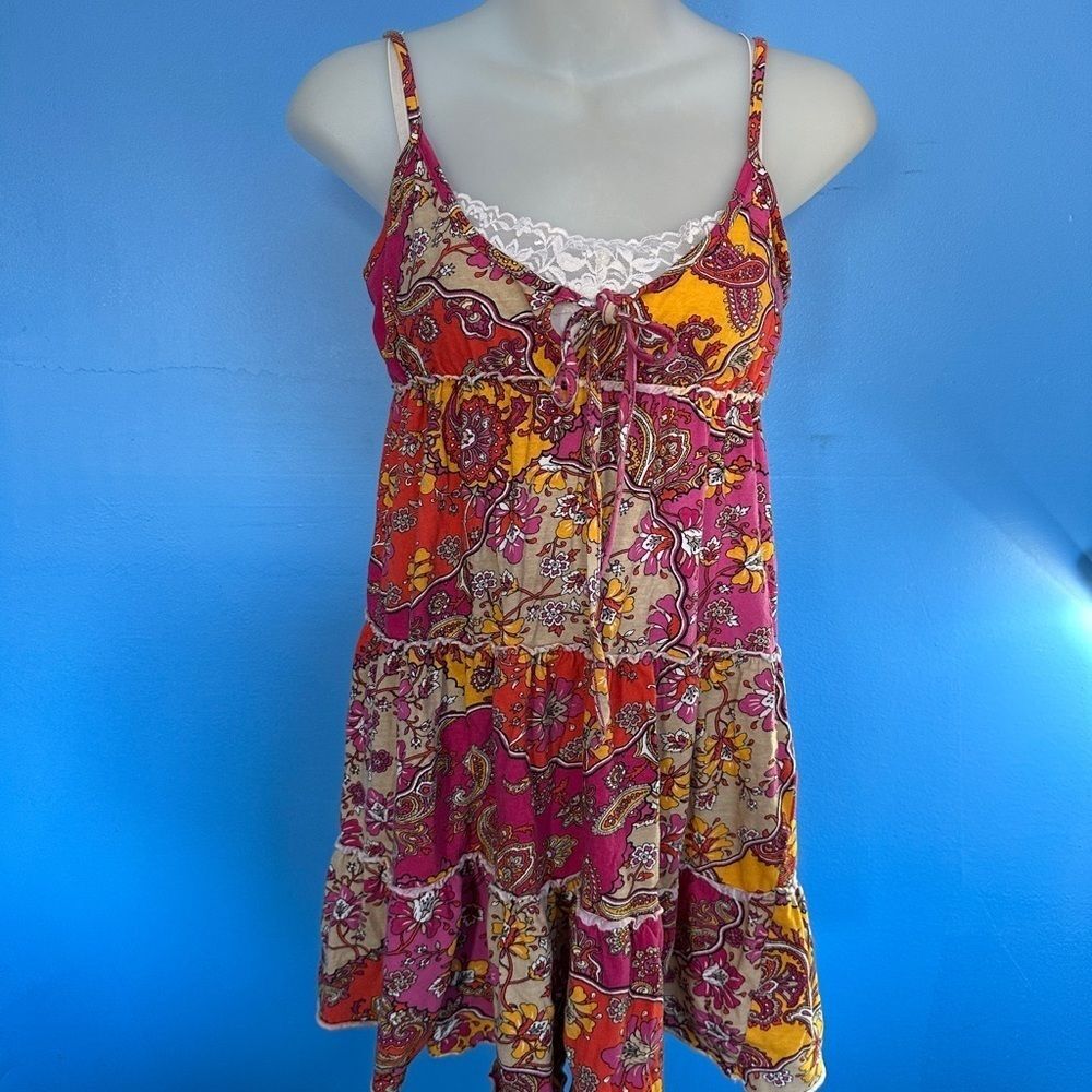 Energie Women’s M Pink Yellow Floral Sundress Lightweight Casual Dress